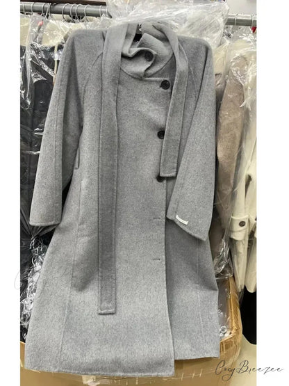 Turtleneck Wool Single-Breasted Coat GRAY / S overcoats-241228