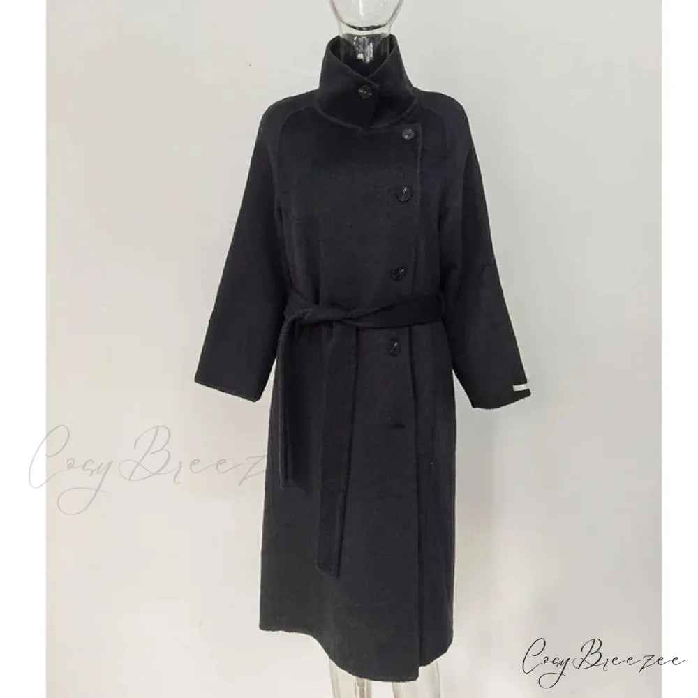 Turtleneck Wool Single-Breasted Coat overcoats-241228