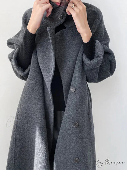 Turtleneck Wool Single-Breasted Coat overcoats-241228