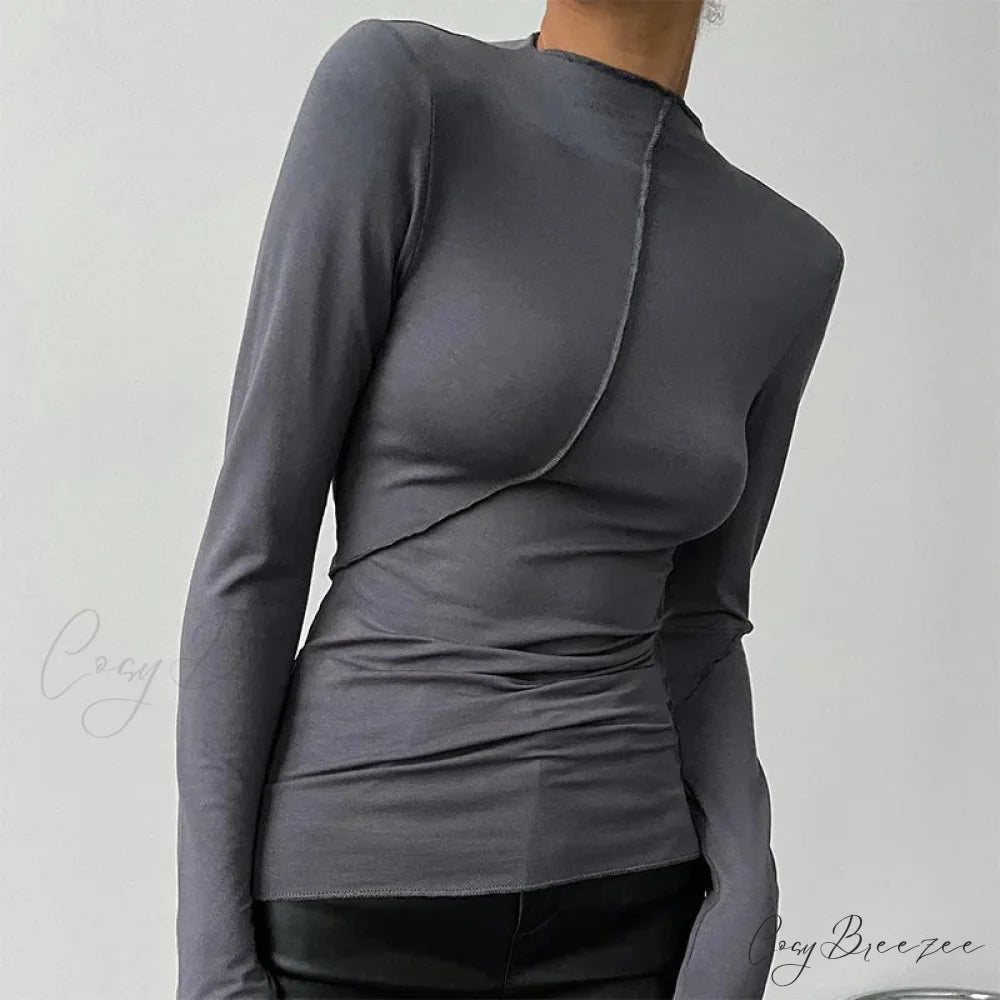 Turtleneck Y2K Long Sleeve Casual Slim Fit Knit Top Dark Grey / S knittop-250126