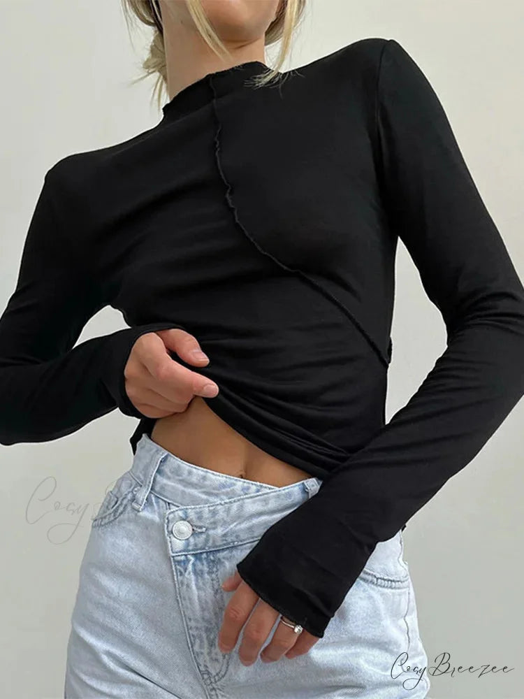 Turtleneck Y2K Long Sleeve Casual Slim Fit Knit Top knittop-250126