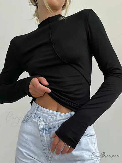 Turtleneck Y2K Long Sleeve Casual Slim Fit Knit Top knittop-250126