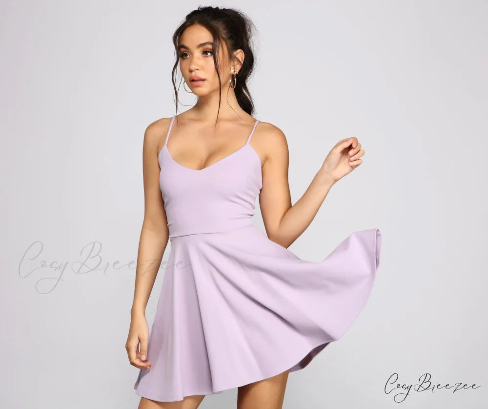 Twirl Around Stylish Ponte Skater Dress LAVENDER / XS