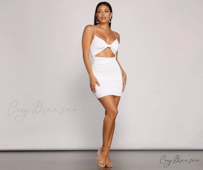 Twist And Pose Charming Ruched Mini Dress