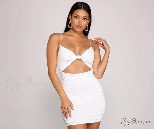 Twist And Pose Charming Ruched Mini Dress WHITE / XS