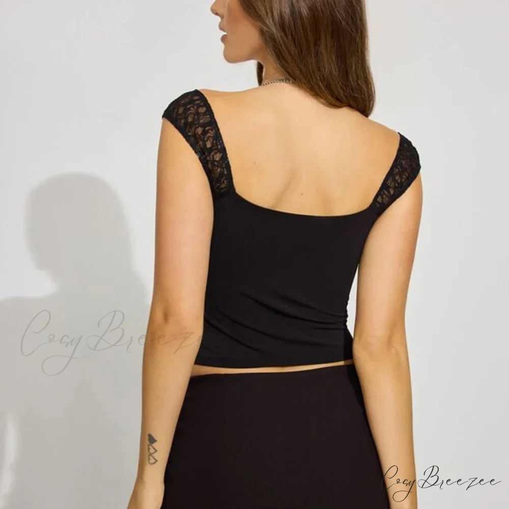 Twist Front Lace Flower Crop Top croptop-250223