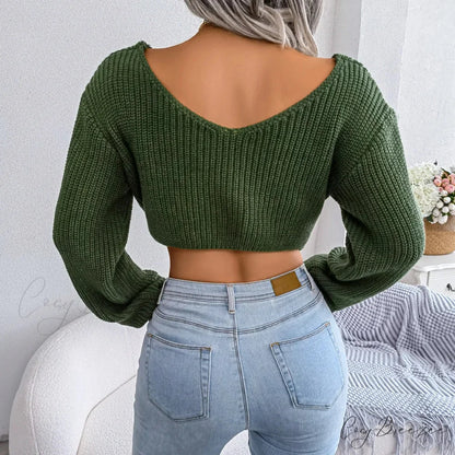 Twist Front V-neck Crop Sweater swraters-241228