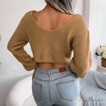 Twist Front V-neck Crop Sweater swraters-241228