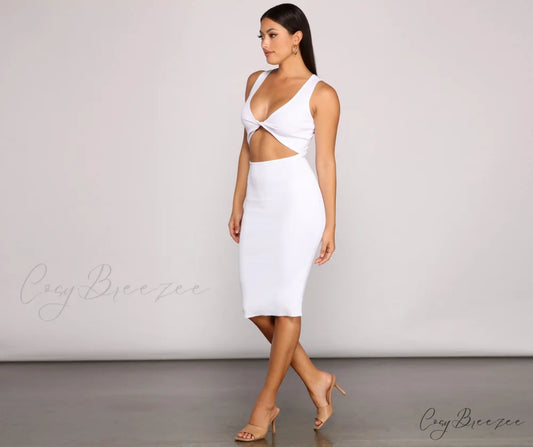 Twist of Style Charming Cutout Midi Dress WHITE / XS