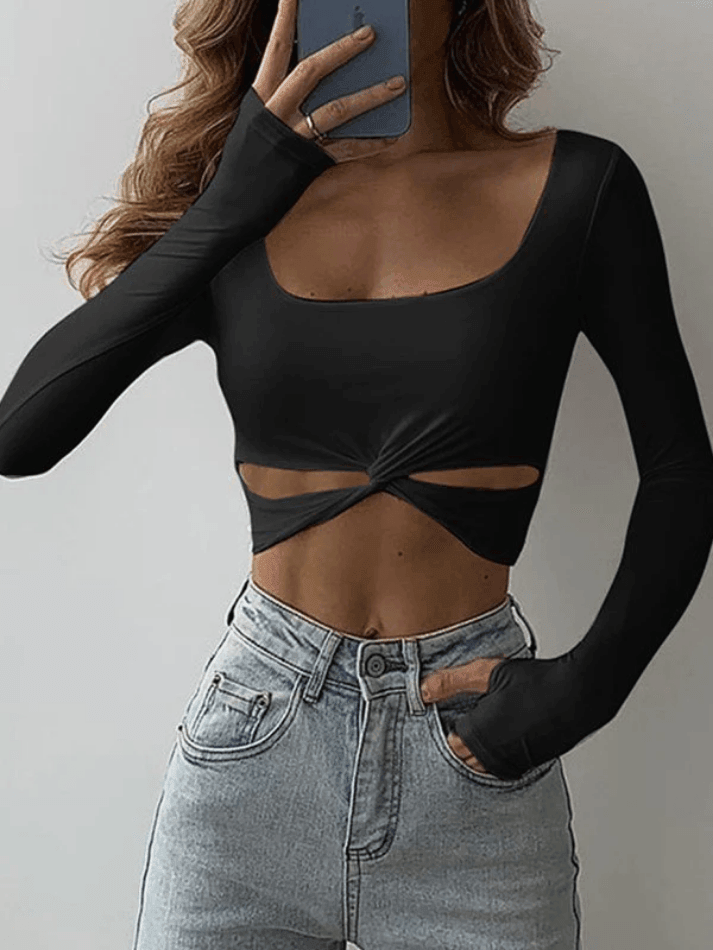 Cosybreezee - Twisted Cutout Crop Tank Top