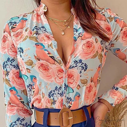 Two Piece Suit Set Shirts Women’s Leisure Long Shorts Patterned Arm Warm-Season High Waist Outfits