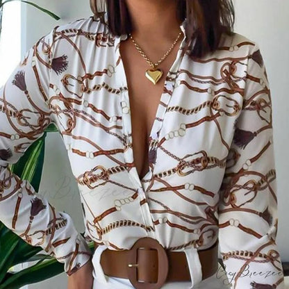Two Piece Suit Set Shirts Women’s Leisure Long Shorts Patterned Arm Warm-Season High Waist Outfits