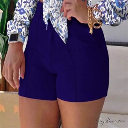 Two Piece Suit Set Shirts Women’s Leisure Long Shorts Patterned Arm Warm-Season High Waist Outfits