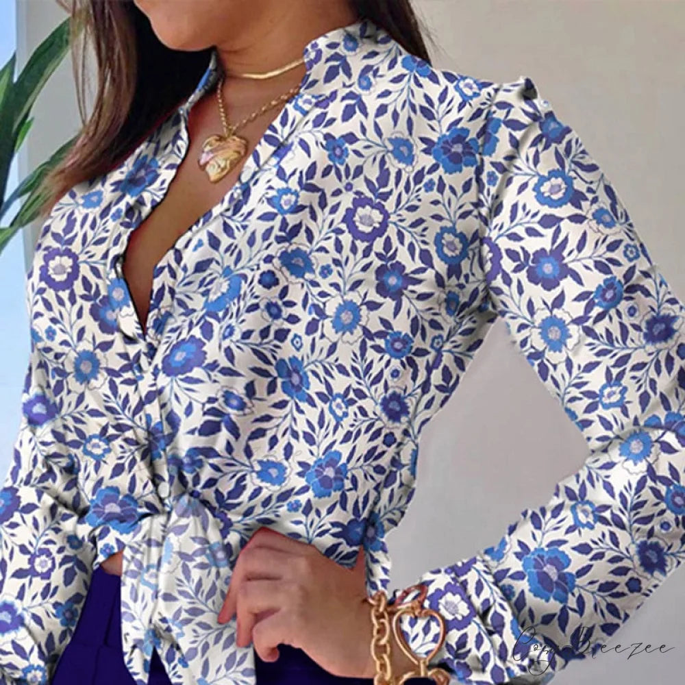 Two Piece Suit Set Shirts Women’s Leisure Long Shorts Patterned Arm Warm-Season High Waist Outfits