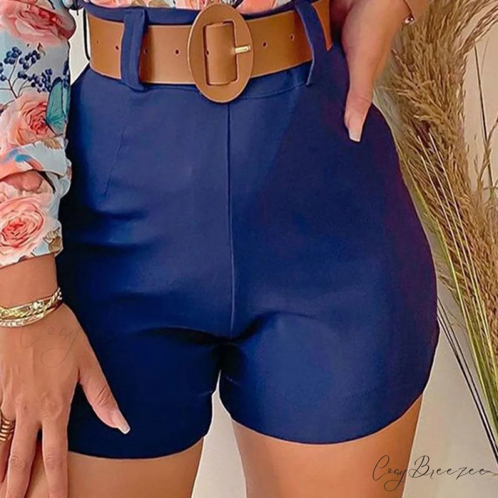 Two Piece Suit Set Shirts Women’s Leisure Long Shorts Patterned Arm Warm-Season High Waist Outfits