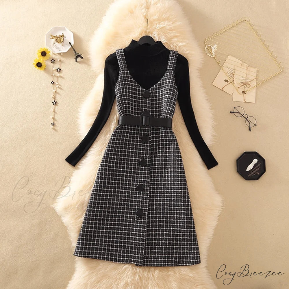 Two Winter Knee-Length vestidos Autumn plus party Women Fashion Elegant wool Piece belt Gown Valentine’s for With