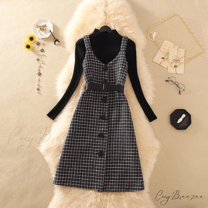 Two Winter Knee-Length vestidos Autumn plus party Women Fashion Elegant wool Piece belt Gown Valentine’s for With