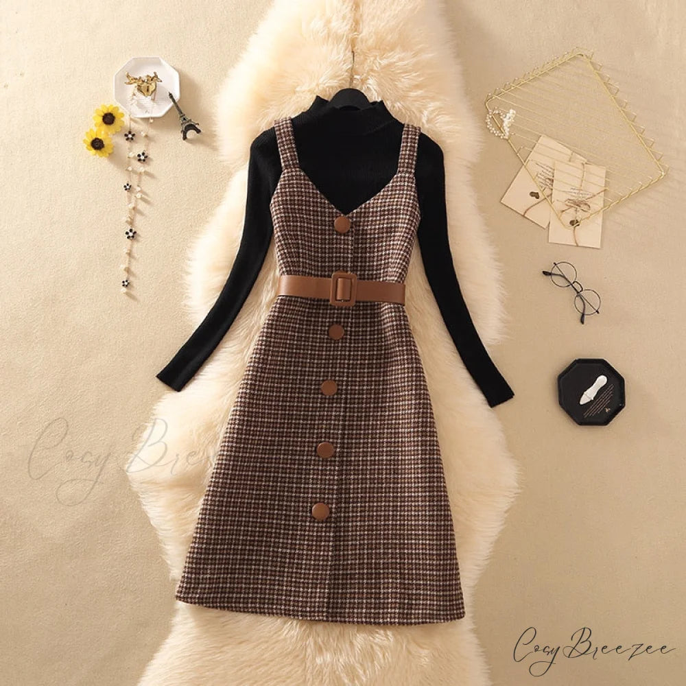 Two Winter Knee-Length vestidos Autumn plus party Women Fashion Elegant wool Piece belt Gown Valentine’s for With