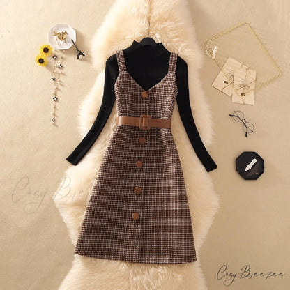 Two Winter Knee-Length vestidos Autumn plus party Women Fashion Elegant wool Piece belt Gown Valentine’s for With