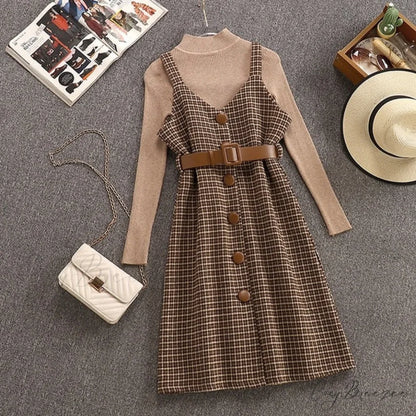 Two Winter Knee-Length vestidos Autumn plus party Women Fashion Elegant wool Piece belt Gown Valentine’s for With