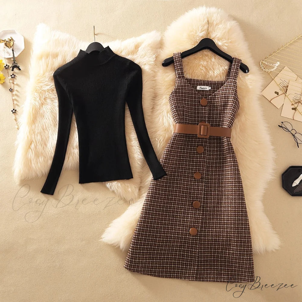 Two Winter Knee-Length vestidos Autumn plus party Women Fashion Elegant wool Piece belt Gown Valentine’s for With