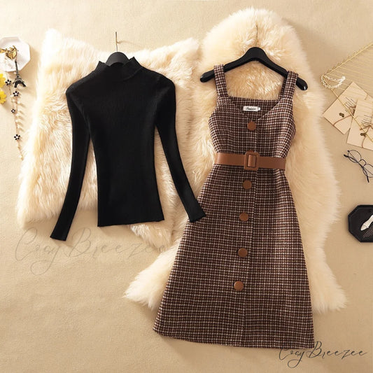 Two Winter Knee-Length vestidos Autumn plus party Women Fashion Elegant wool Piece belt Gown Valentine’s for With