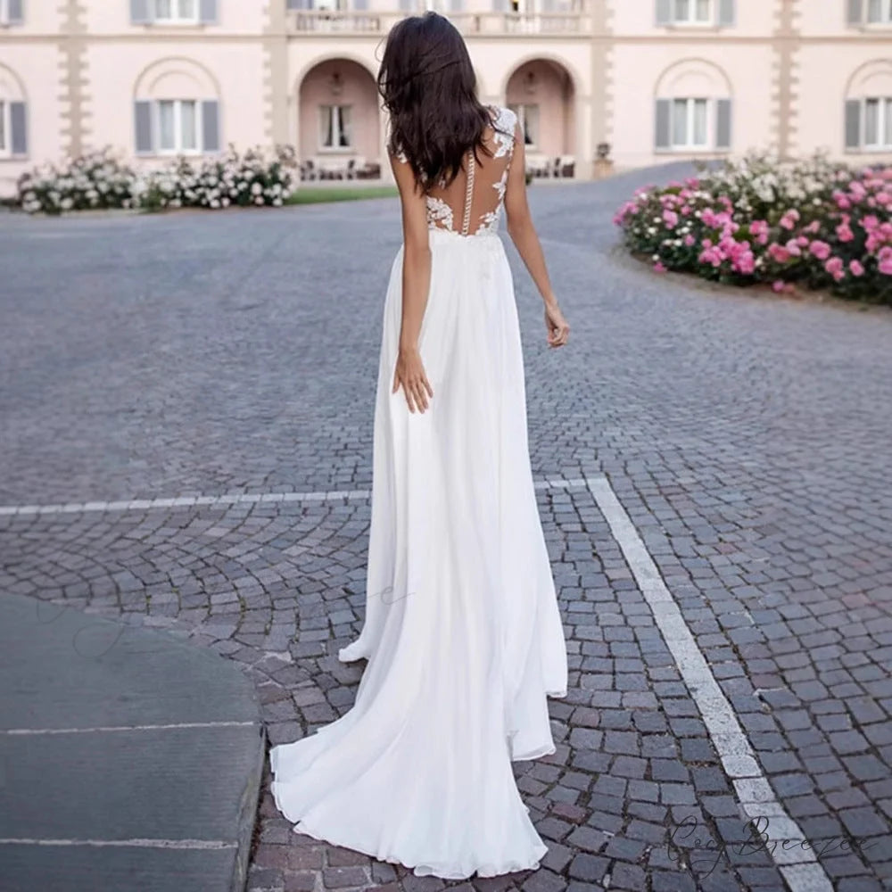 U-Neck Long Sleeve Backless Wedding Dress weddingdress-250223