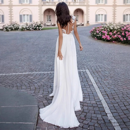 U-Neck Long Sleeve Backless Wedding Dress weddingdress-250223