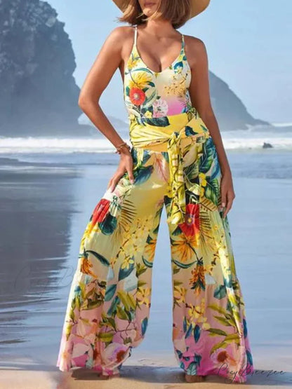 U-Neck Print Swimsuit Long Pants color2 / S onepiece-250223