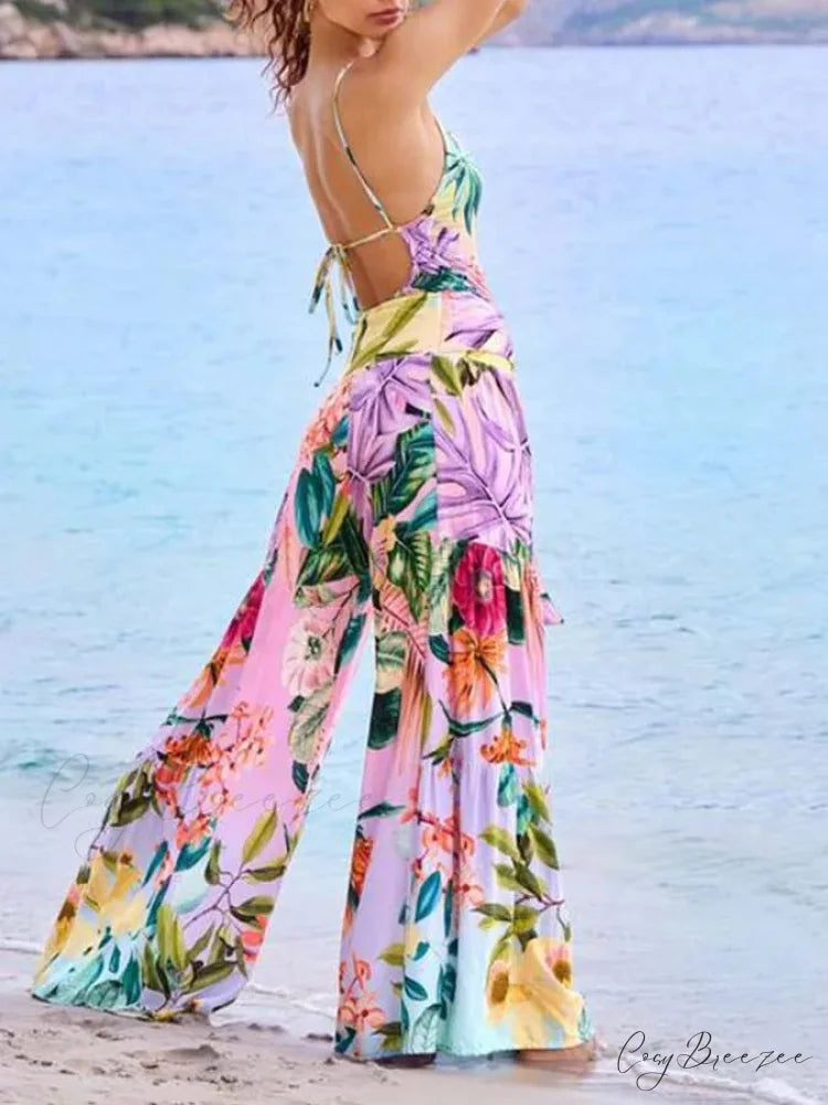 U-Neck Print Swimsuit Long Pants color4 / S onepiece-250223