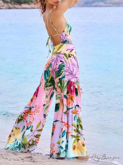 U-Neck Print Swimsuit Long Pants color4 / S onepiece-250223