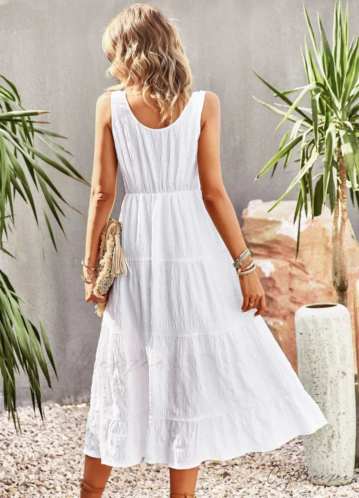 U-Neck Solid Color Dress with Strap S / black