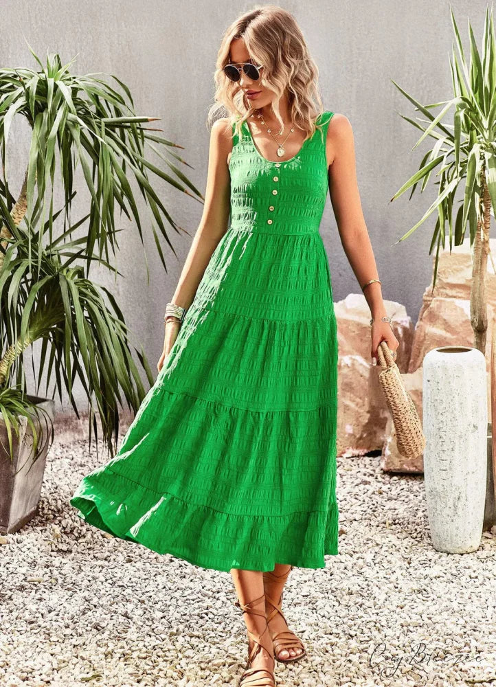 U-Neck Solid Color Dress with Strap S / orange