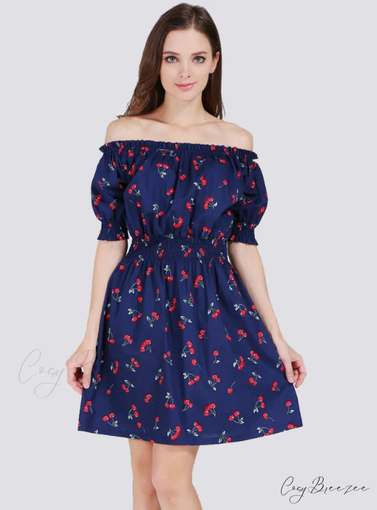 Ukraine Wide Boat Neck Beach Dress M / Blue
