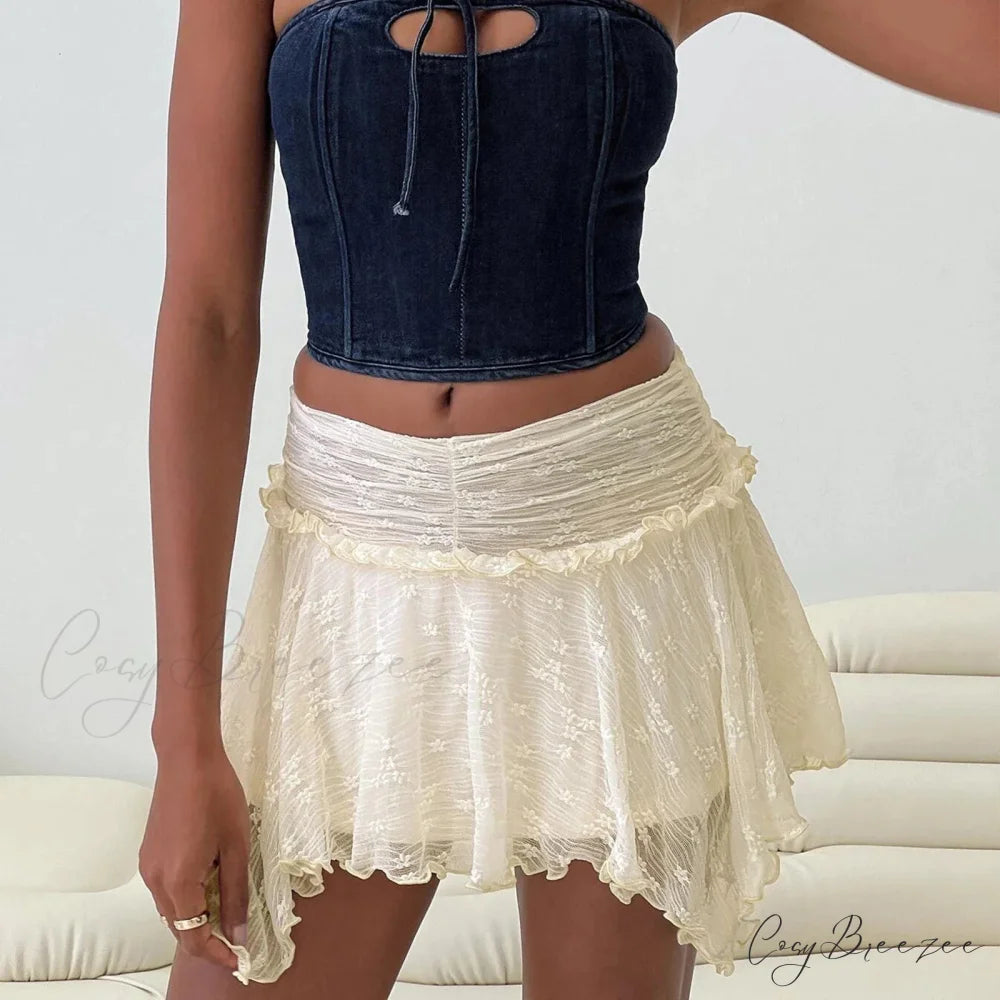Uneven Gathered Asymmetrical Skirt Beige / S skirts-250223