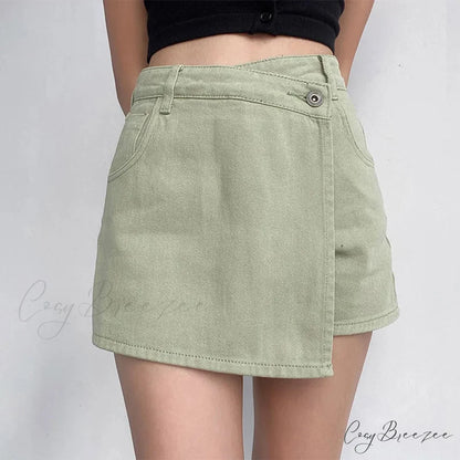 Uneven High Waist Denim Skirt Green / S skirts-250223