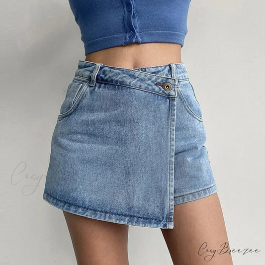 Uneven High Waist Denim Skirt skirts-250223