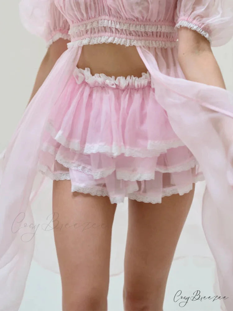 Uneven Lace Mixed Skirt skirts-250223