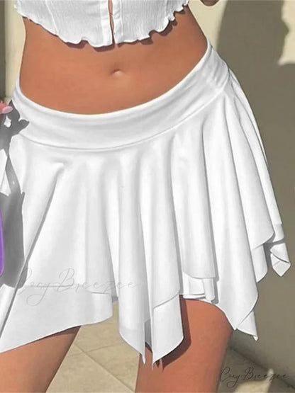 Uneven Low Waist Pleated Skirt WHITE / S skirts-250223