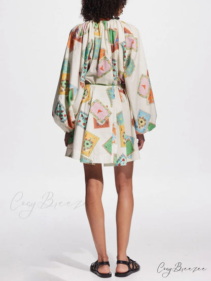 Unique Art Print Bubble Graceful Long Sleeve Versatile Mini Dress