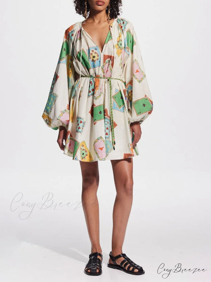 Unique Art Print Bubble Graceful Long Sleeve Versatile Mini Dress