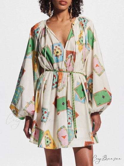 Unique Art Print Bubble Graceful Long Sleeve Versatile Mini Dress White / S