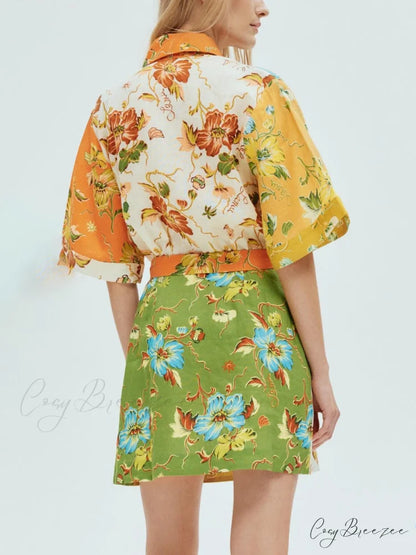 Unique contrasting floral Charming print mini dress