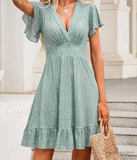 Unique Cross Wrap Casual Midi Sun Dress S / Blue