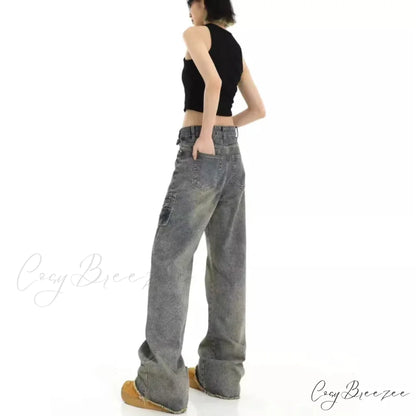 Unique Design Straight Pocket Floor Long Retro High Waisted Workwear Summer Women’s Jean