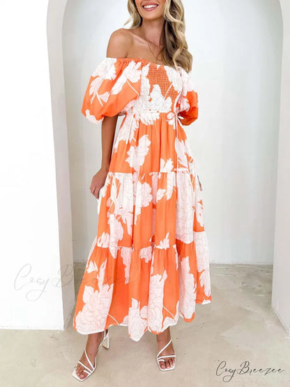 Unique Floral Print Patchwork Graceful Up Pleated Maxi Dress