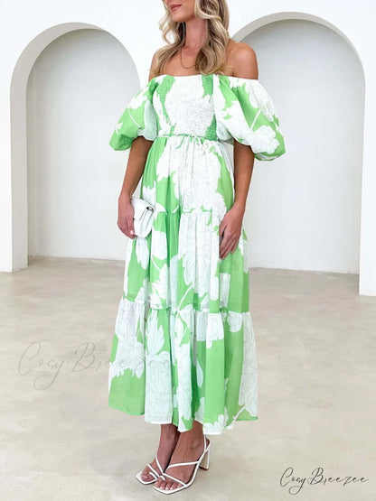 Unique Floral Print Patchwork Graceful Up Pleated Maxi Dress