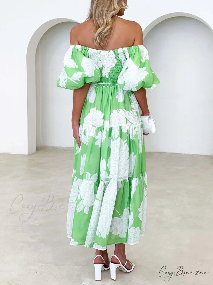 Unique Floral Print Patchwork Graceful Up Pleated Maxi Dress