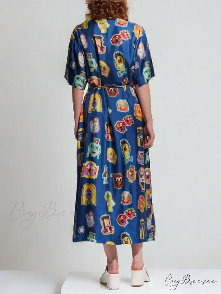 Unique Graffiti Fun Charming Print Midi Dress