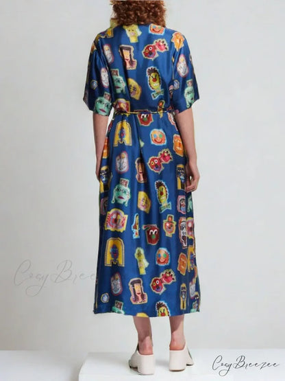 Unique Graffiti Fun Charming Print Midi Dress